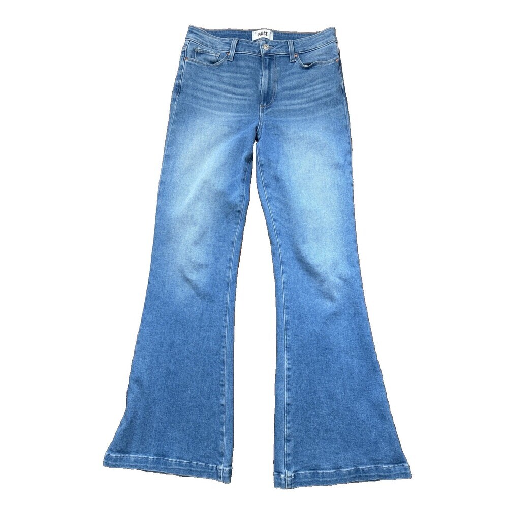 Paige Women’s Genevieve Light Wash High Rise Stretch Bell Bottom Flared Jeans 30